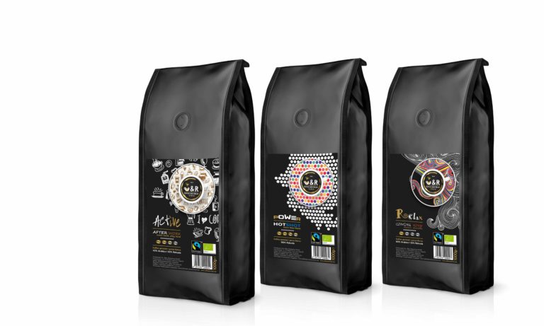Gestaltung unterschiedlicher Produkt-Etiketten für CR - Coffee and Relax